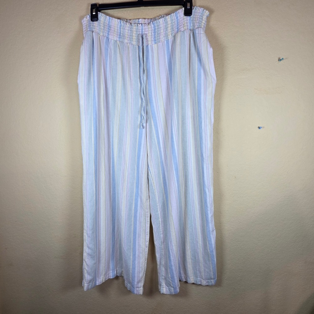 Celebrity Pink XXL Pastel lounge Striped Smocked Wide Leg Linen Blend Pants